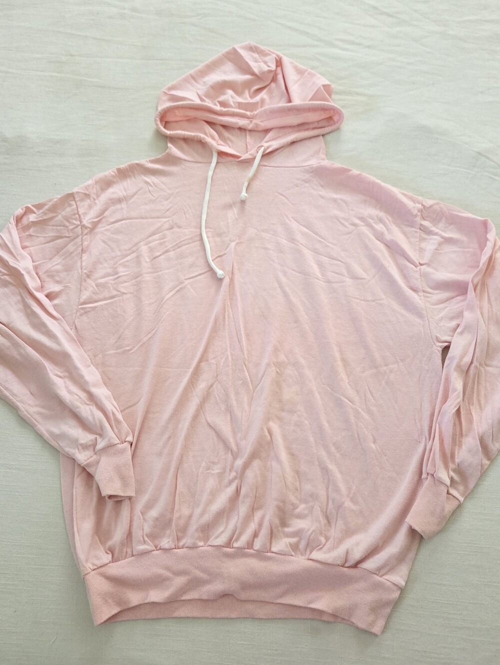Vintage Light Pink Hooded Pullover Long Sleeve Sweatshirt Small Medium